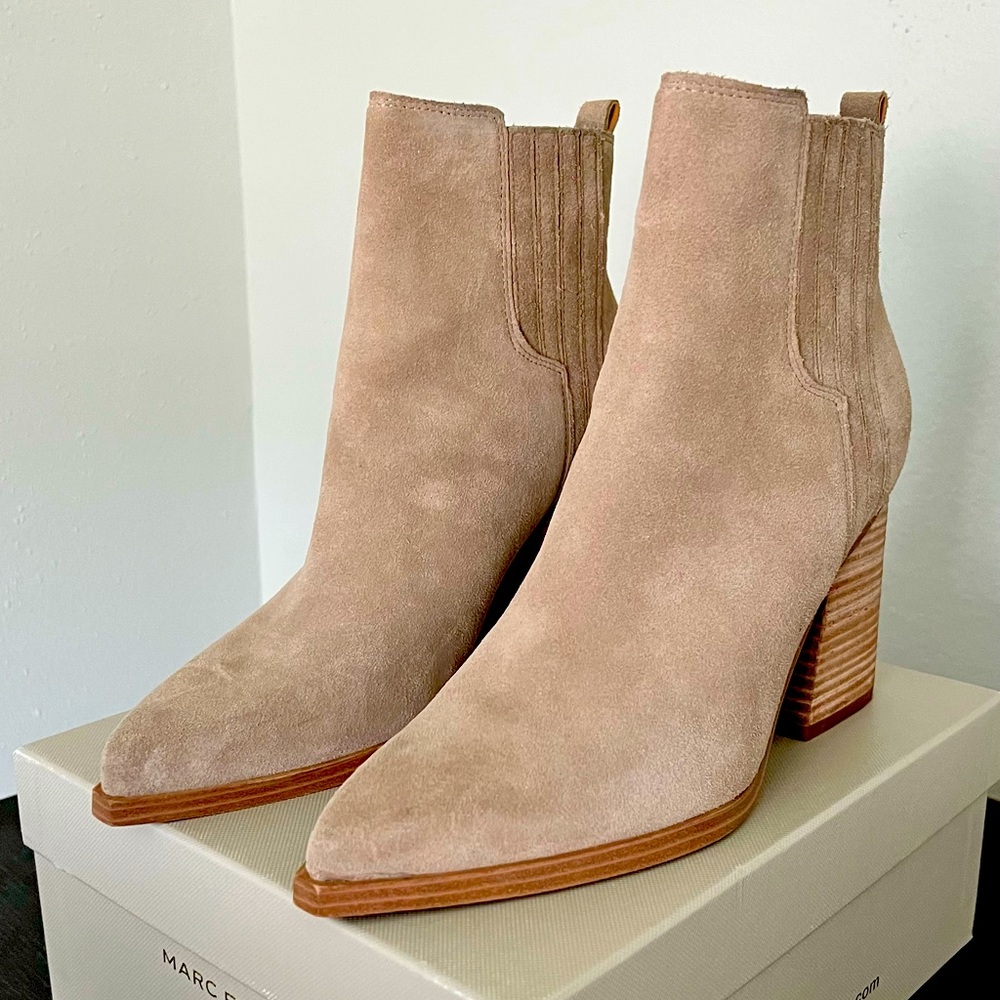 Marc Fisher Beige Suede Block Heel Boots